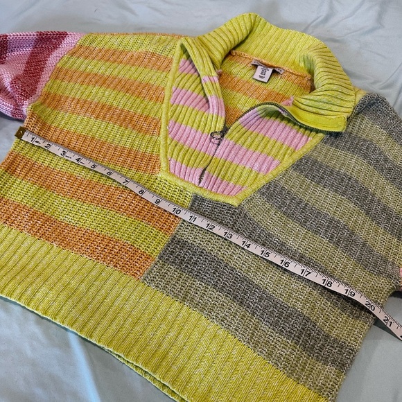 Sincerely Jules Collared Quarter Zip Sweater Neon Striped Cropped Color Block XL - Picture 3 of 11